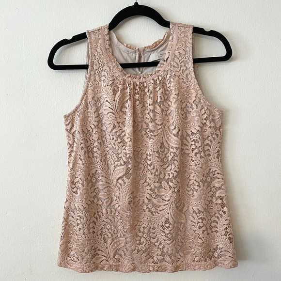 LOFT Flowy Dusty-Rose Floral Lace Lined Sleeveless Blouse Key Hole Back XSP - Picture 1 of 10